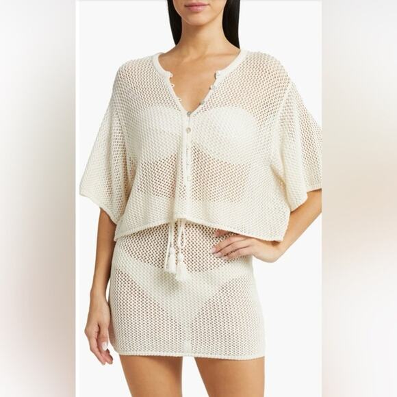 Moon & Madison Skirt Top Outfit Set Open Knit Crochet Cotton White Women Medium - Picture 1 of 14